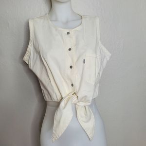 Levi's Vintage 90s White Tie Crop Top Large Denim